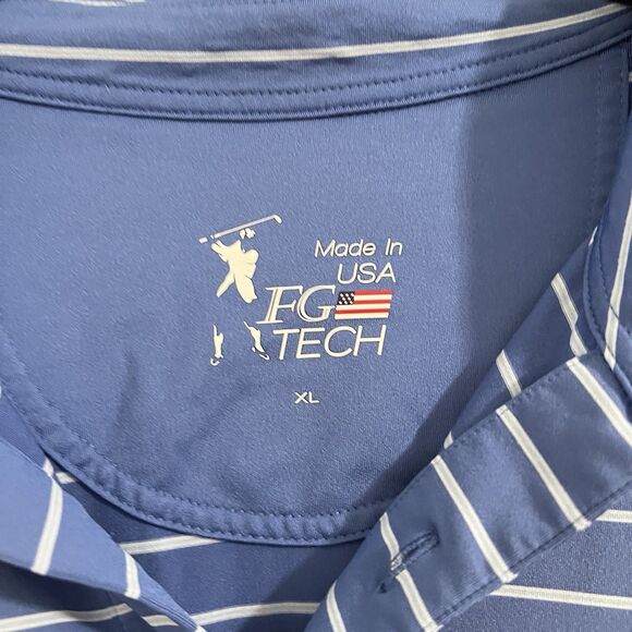 Fairway Green FG Tech Polo Shirt Men's XL Blue Striped USA Golf Quail Creek Top - Picture 2 of 8